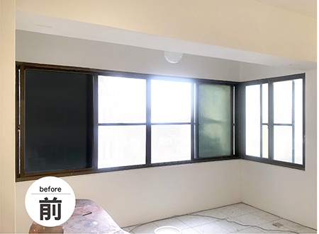 純白色景觀轉角窗施工前